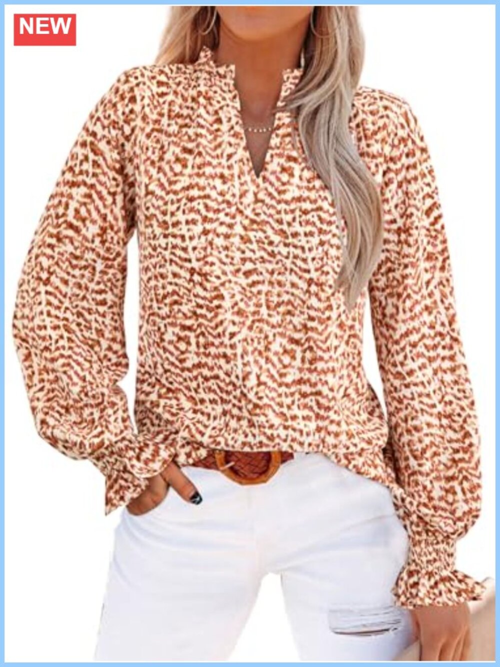 Womens Boho Floral V-Neck Puff Sleeve Long Sleeve Blouse Work Top